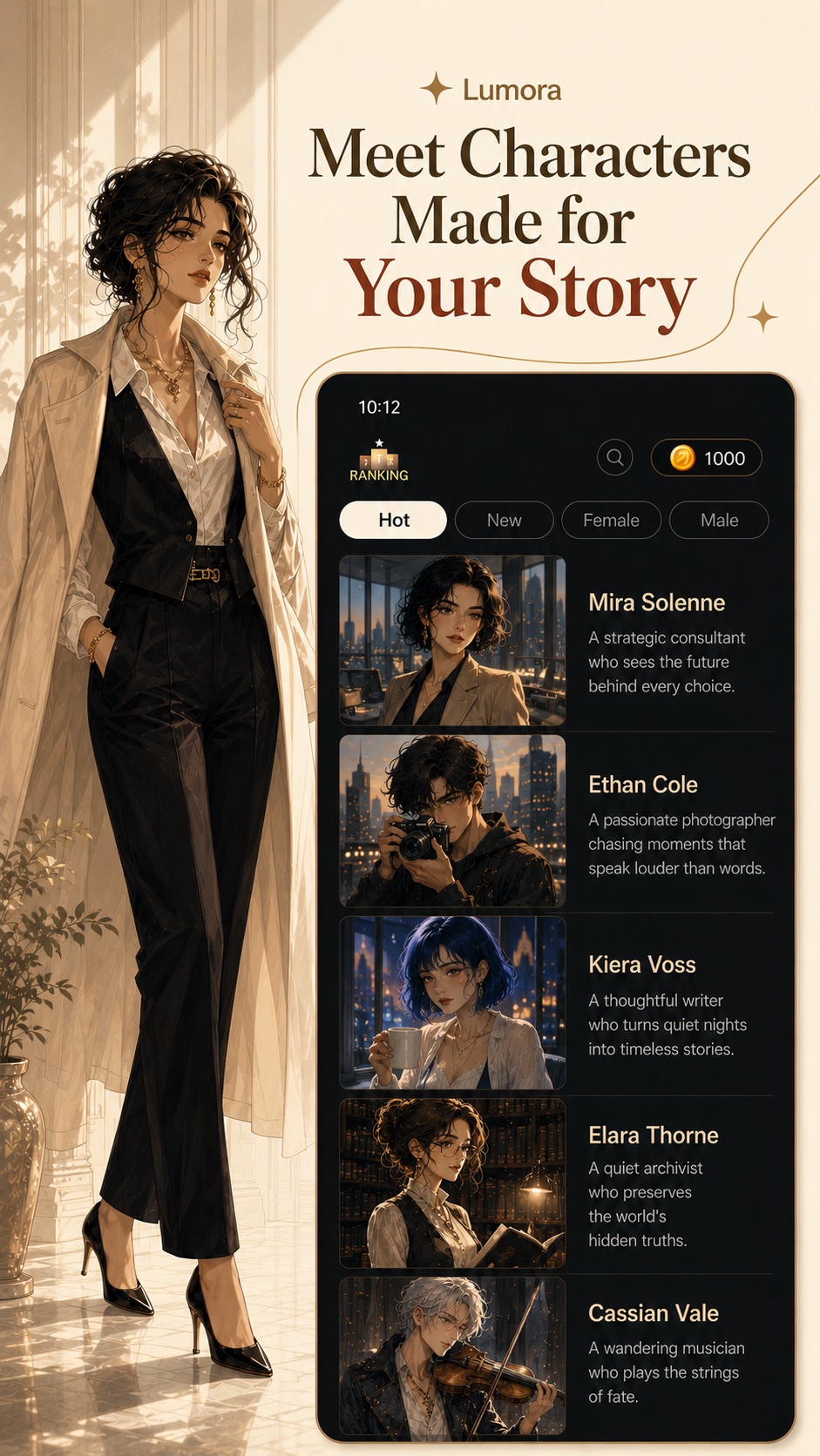 Lumora character discovery screen